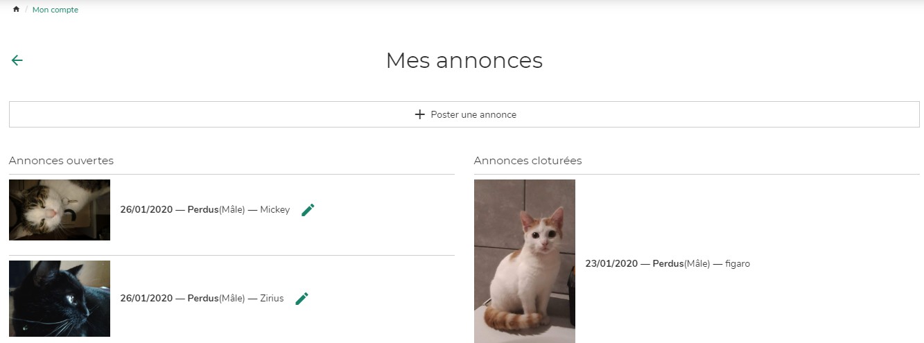 Mes annonces sur AnimalWeb